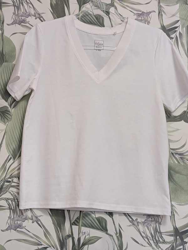 T-shirt blanc col v femme taille s